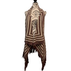 Another Story Womens Marroon and Beige Striped Cotton Blazer Vest Top Size Small